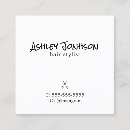 Minimaal Elegant Zwart Wit Grijs Kapper Vierkante Visitekaartje (Voorkant)