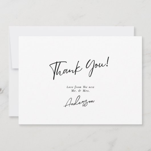 Minimaal Elegant Zwart-Wit Handgeschreven Huwelijk Bedankkaart (Voorkant)
