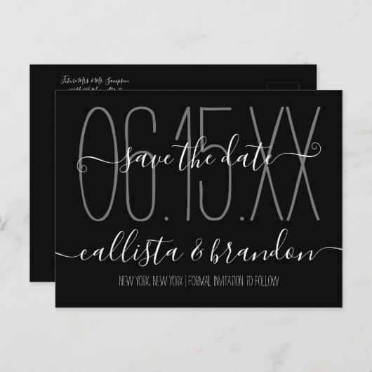 Minimaal Elegant Zwart Wit Huwelijk Save the Date Aankondigingskaart (Voorkant / Achterkant)