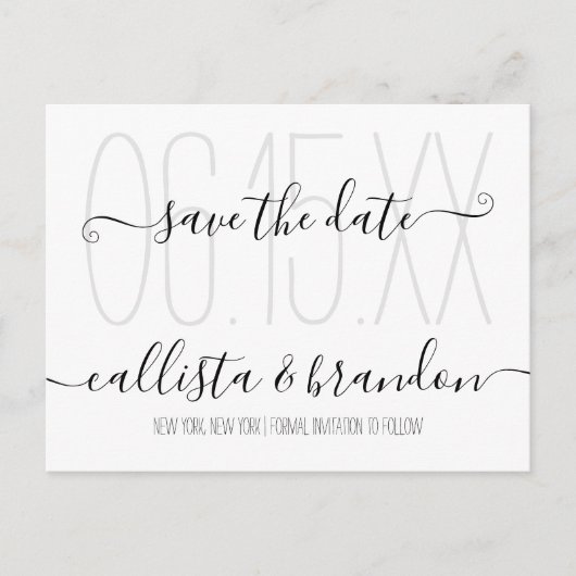 Minimaal Elegant Zwart Wit Huwelijk Save the Date Aankondigingskaart (Voorkant)