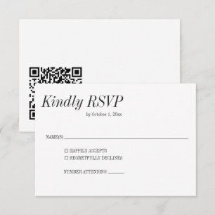 Minimaal Elegant Zwart Wit Klassieke Trouw-QR RSVP Kaartje