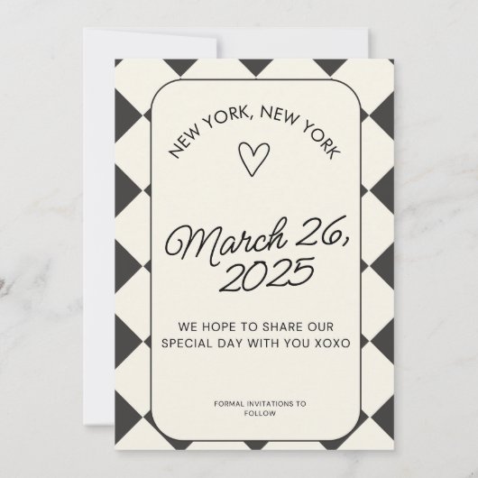 Minimaal Elegant Zwart-wit Save The Date Kaart (Achterkant)