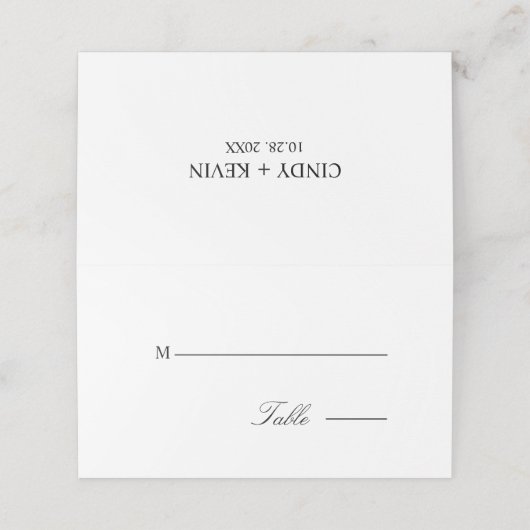 Minimaal Elegant Zwart & Wit Script Bruiloft Plaatskaartje (Buitenkant ongevouwen)