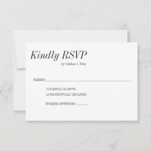 Minimaal Elegant Zwart Wit Serif Klassiek Huwelijk RSVP Kaartje