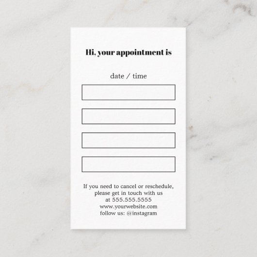 Minimaal Elegant Zwart Wit Vet Afsprakenkaartje (Achterkant)