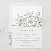 Minimaal Elegante Bruine Bloemrijke Schets Bruidsf Bedankkaart (Voorkant / Achterkant)