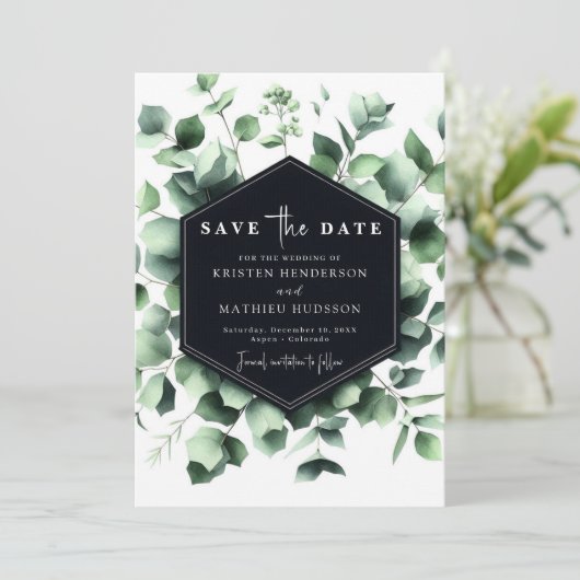 Minimaal Elegante Eucalyptus Digitale Huwelijk Save The Date (Staand voorkant)