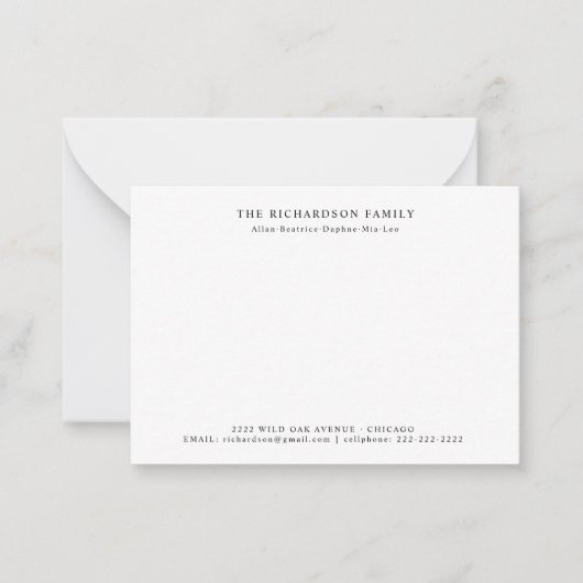 Minimaal elegante familie notitiekaartje (Voorkant)