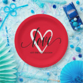 Minimaal Elegante Hart op Rood Papieren Bordje (Feest)