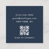 Minimaal Elegante Navy Blauwe QR Code Professionee Vierkante Visitekaartje (Achterkant)