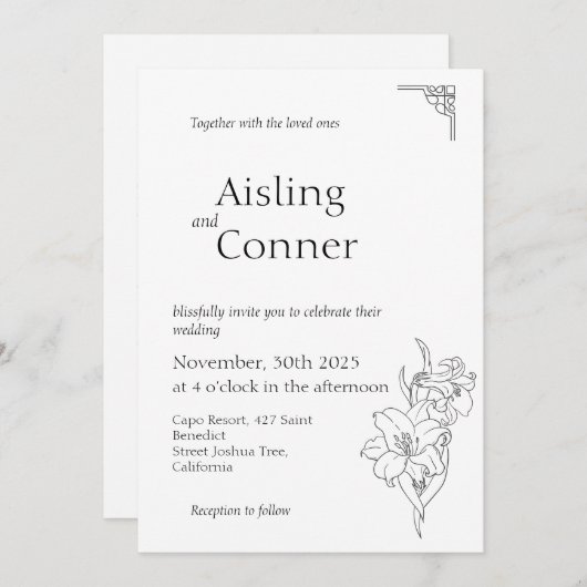 Minimaal Elegante Orchidee Tekening Alles in één B Kaart (Voorkant / Achterkant)