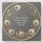 Minimaal Elegante Pauw Veren  Stenen Onderzetter (Voorkant)