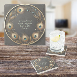 Minimaal Elegante Pauw Veren  Stenen Onderzetter