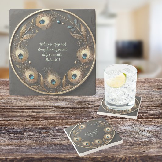 Minimaal Elegante Pauw Veren  Stenen Onderzetter