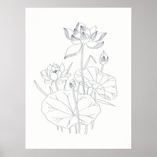 Minimaal Elegante Waterlelie Bloemen Botanische Sc Poster