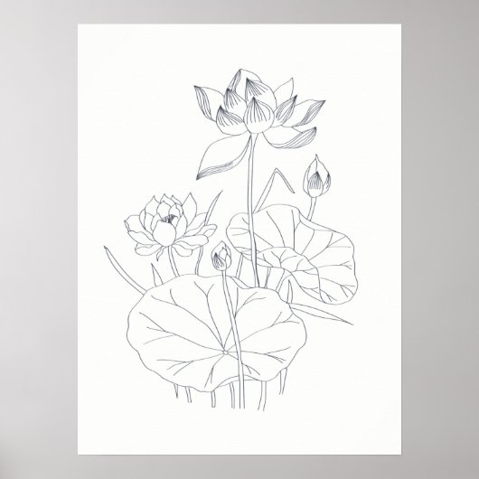 Minimaal Elegante Waterlelie Bloemen Botanische Sc Poster (Voorkant)