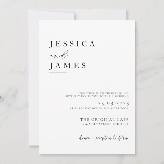 Minimaal en Chic Black en White Wedding Kaart (Voorkant)