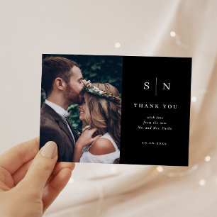 Minimaal en Chic Black Photo Wedding Hartelijk d Briefkaart