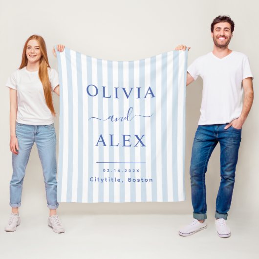 Minimaal en Chic Blauw Frans Gepersonaliseerd Huwe Fleece Deken (In situ)