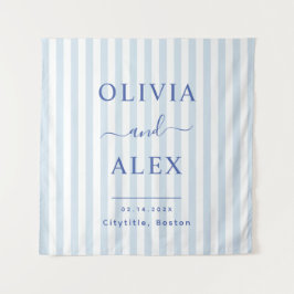 Minimaal en Chic Blauw Frans Persoonlijk Huwelijk Wandkleed