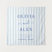 Minimaal en Chic Blauw Frans Persoonlijk Trouwfees Wandkleed (Voorkant)