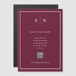 Minimaal en Chic Bordeaux QR Code Save the Date Magnetische Uitnodiging
