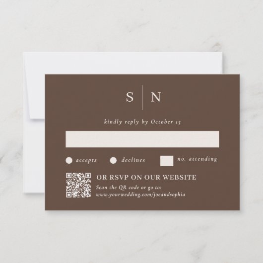Minimaal en Chic Bruin | Traditioneel en QR Code RSVP Kaartje (Voorkant)