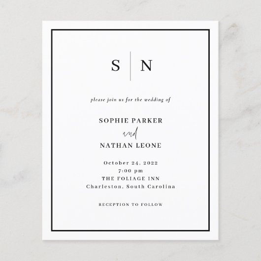 Minimaal en Chic Budget QR Code Huwelijksuitnodigi (Voorkant)