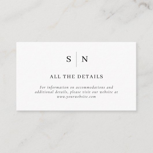 Minimaal en Chic | Details zwart-witbruiloft Informatiekaartje (Voorkant)
