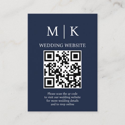 Minimaal en Chic |Donker Navyblauwe QR Code Trouwd Informatiekaartje (Voorkant)