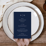 Minimaal en Chic | Donkerblauw marineverbindingsme Flyer<br><div class="desc">Deze elegante,  moderne trouwmenukaarten of repetitieve diner menukaarten zijn voorzien van een eenvoudig donkerblauw en wit sms-ontwerp dat een minimalistische stijl uitstraalt. Voeg je initialen of monogram toe om ze volledig je eigen te maken.</div>