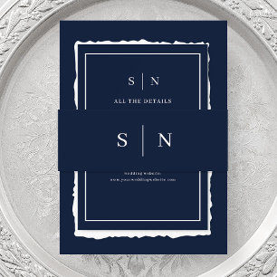 Minimaal en Chic   Donkere marineblauw monogram Uitnodigingen Wikkel