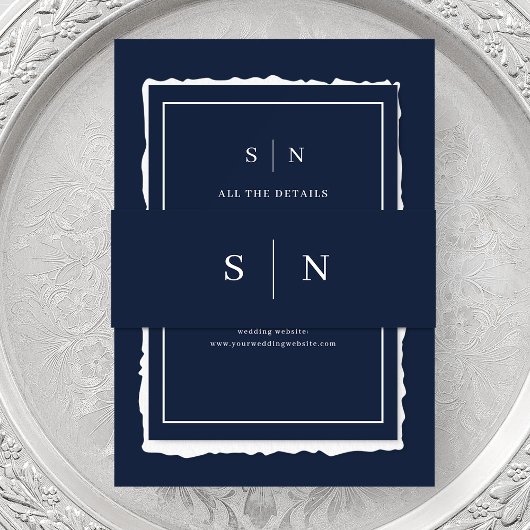 Minimaal en Chic | Donkere marineblauw monogram Uitnodigingen Wikkel