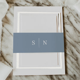 Minimaal en Chic | Dusty Blue en White Monogram Uitnodigingen Wikkel