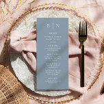 Minimaal en Chic | Dusty Blue en White Wedding Menu<br><div class="desc">Deze elegante,  moderne trouwmenukaarten of repetitieve diner menukaarten zijn voorzien van een eenvoudig dusty blauw en wit tekstontwerp dat minimalistische stijl uitstraalt. Voeg je initialen of monogram toe om ze volledig je eigen te maken.</div>