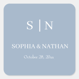 Minimaal en Chic   Dusty Blue en White Wedding Vierkante Sticker