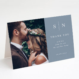 Minimaal en Chic | Dusty Blue Photo Wedding Bedankkaart