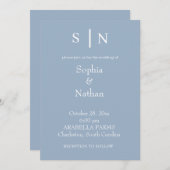 Minimaal en Chic | Dusty Blue Wedding Kaart (Voorkant / Achterkant)