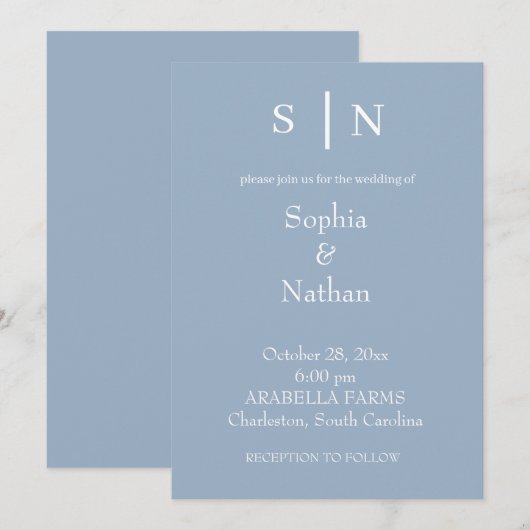 Minimaal en Chic | Dusty Blue Wedding Kaart (Voorkant / Achterkant)