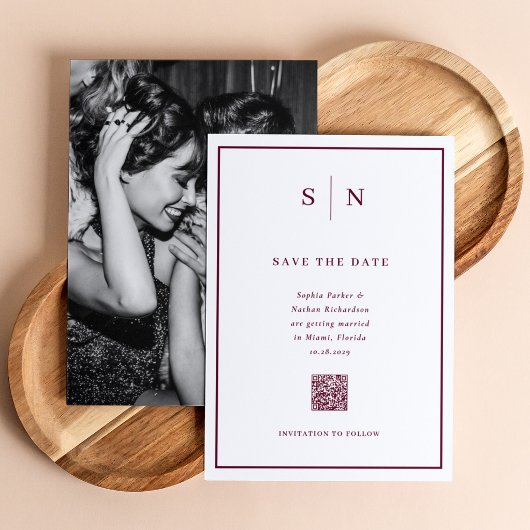 Minimaal en Chic | Foto-achterkant en QR-code-huwe Save The Date