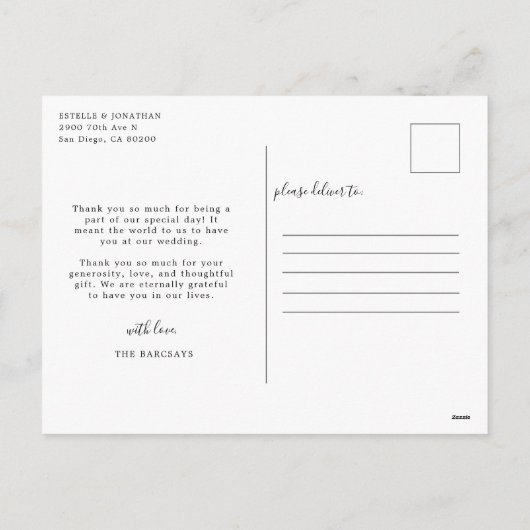 Minimaal en Chic | Foto bruiloft Hartelijk dank Feestdagenkaart (Achterkant)