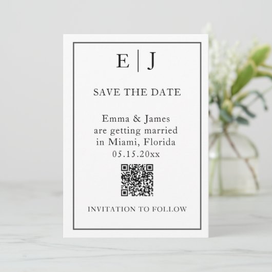 Minimaal en Chic | Foto QR Code Weddenschap Save The Date (Staand voorkant)