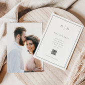 Minimaal en Chic | Foto terug en QR-code bruiloft Save The Date