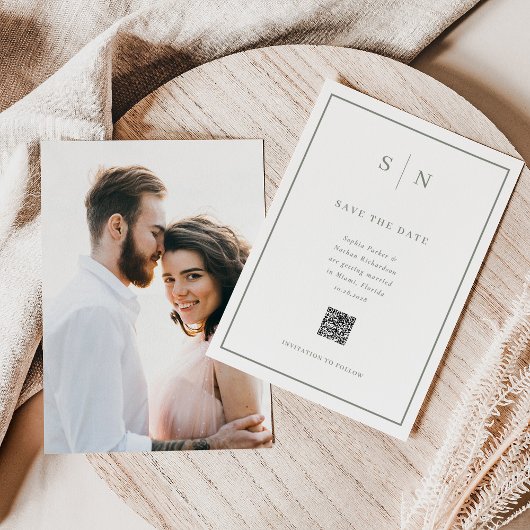 Minimaal en Chic | Foto terug en QR-code bruiloft Save The Date