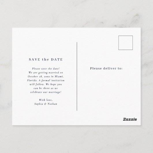 Minimaal en Chic | Foto Wedding Save the Date Briefkaart (Achterkant)