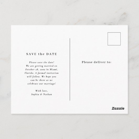 Minimaal en Chic | Foto Wedding Save the Date Briefkaart (Achterkant)