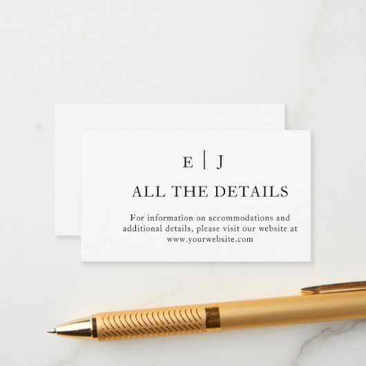 Minimaal en Chic | Gegevens over het zwarte en wit Informatiekaartje (Voorkant / Achterkant in situ)