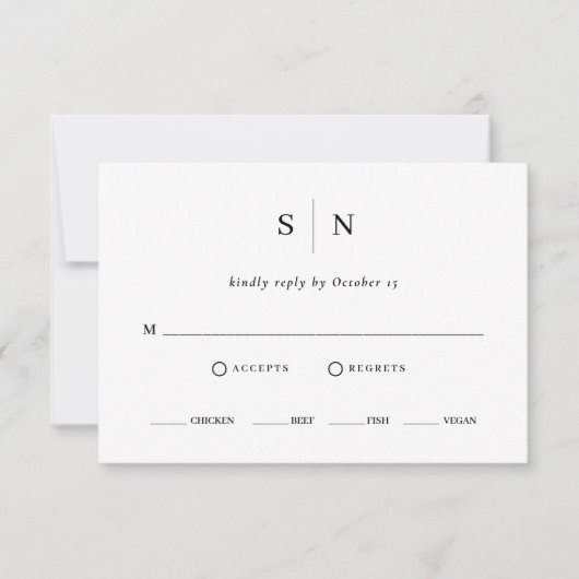 Minimaal en Chic | Keuze uit zwarte en witte maalt RSVP Kaartje (Voorkant)