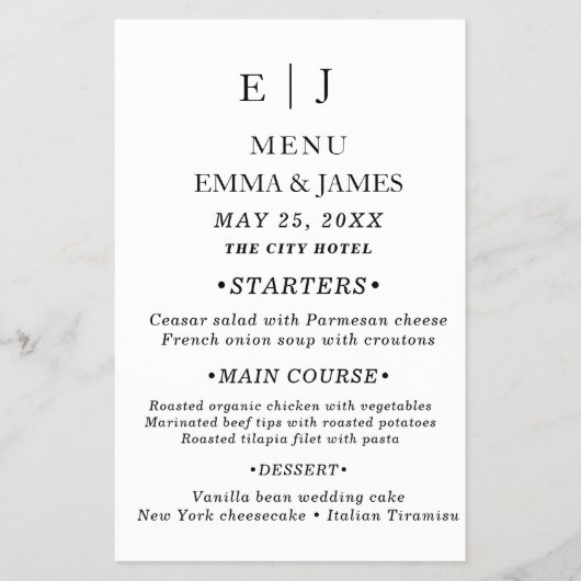 Minimaal en Chic | Menu Zwart-witbruiloft (Voorkant)