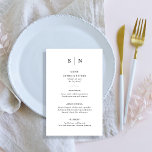 Minimaal en Chic | Menu Zwart-witbruiloft<br><div class="desc">Deze elegante,  moderne trouwmenukaarten of repetitieve diner menukaarten zijn voorzien van een eenvoudig zwart-wit tekstontwerp dat minimalistische stijl uitstraalt. Voeg je initialen of monogram toe om ze volledig je eigen te maken.</div>